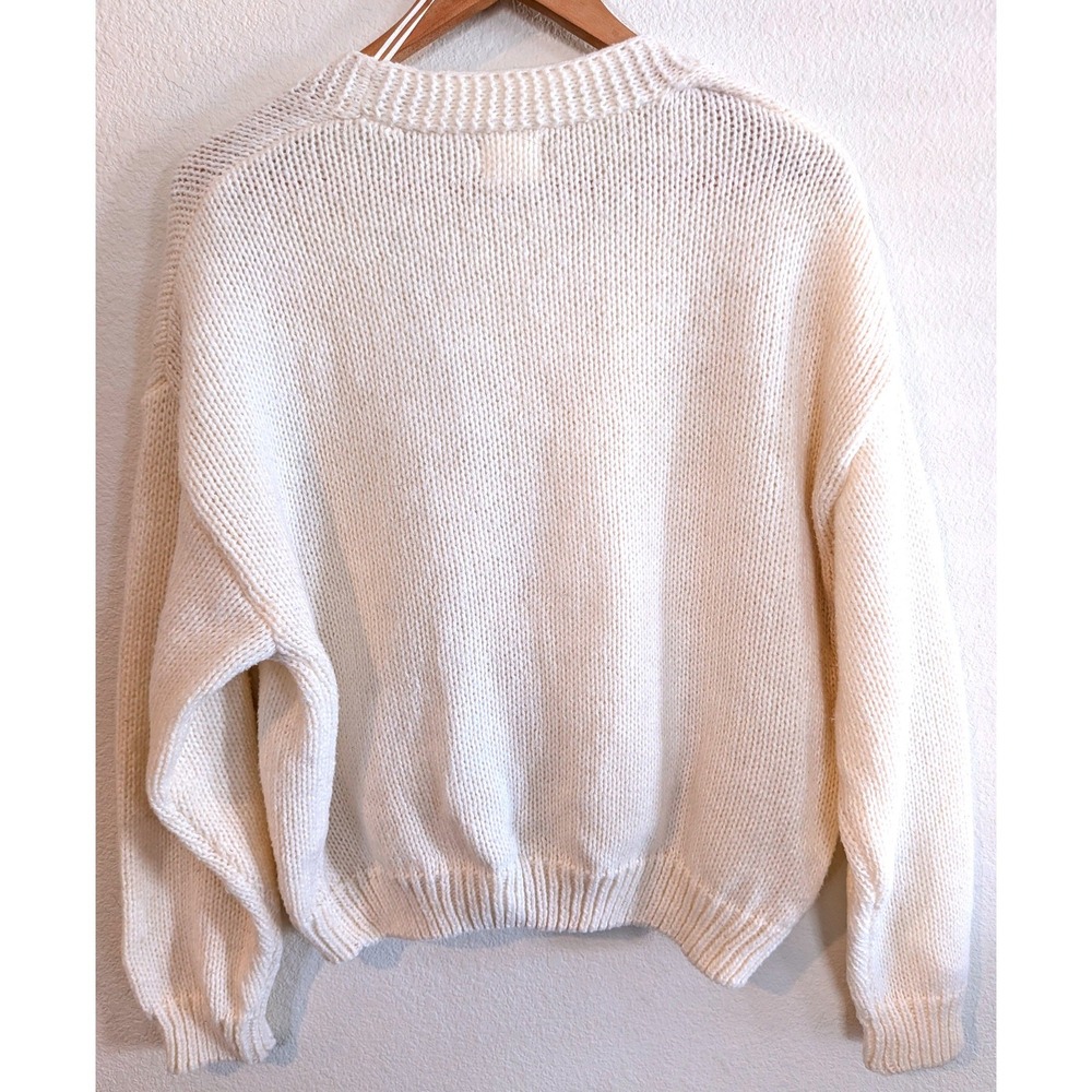 Luna Ivy Strawberry Cardigan Cream Knit Pink Applique V-Neck Sweater CA9525 L - Picture 2 of 8